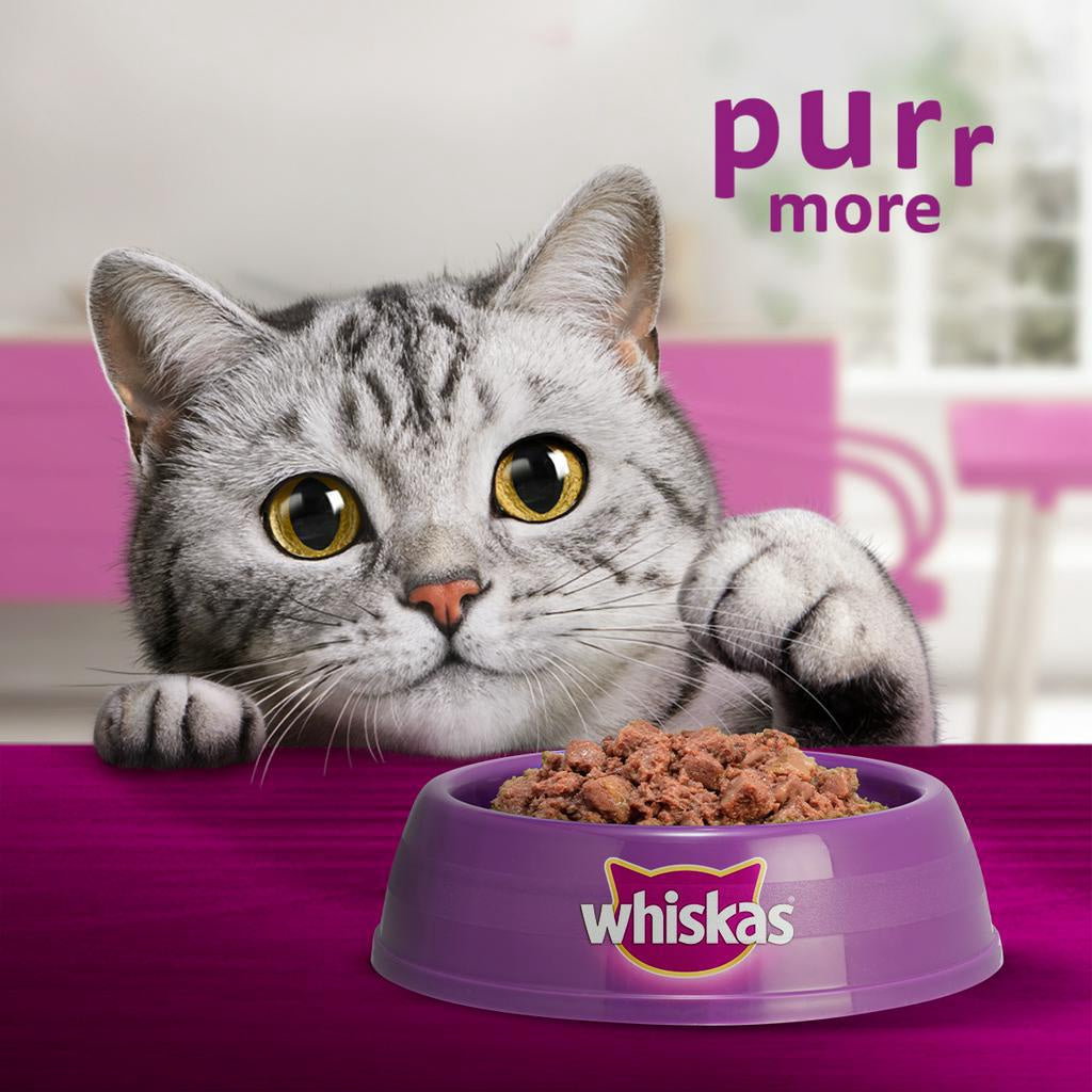 WHISKAS Wet Food Pouch for Cats – Mackerel, Ocean Fish, and Mackerel & Salmon Flavor (24-Pack), 80g